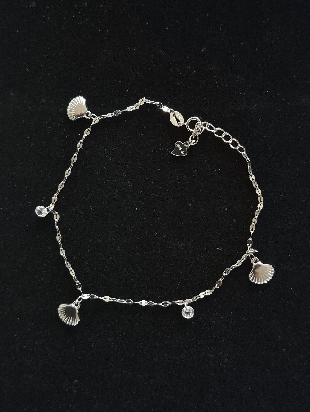 .925 Sterling Silver 9 Inch Seashell Anklet Jewelry Brand new